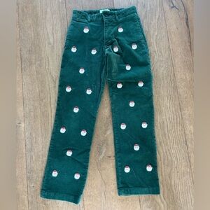 Castaway Green Corduroy Pants with Embroidered Santas!